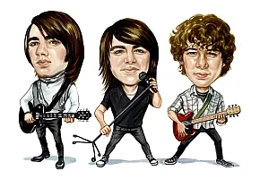 Custom hand-drawn caricature of the Jonas Brothers created from a photo by MyCaricature